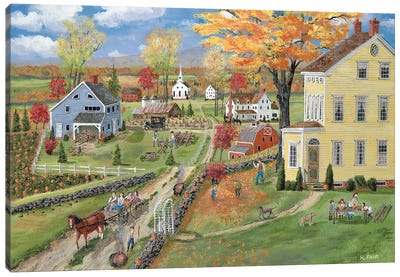 Autumn Chores Canvas Art Print - Village & Town Art