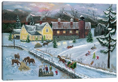 Farm at Dusk Canvas Art Print - Christmas Scenes