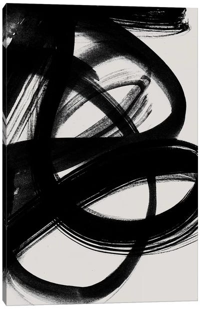 Abstract Brush Strokes V Canvas Art Print - Black & White Decorative Art