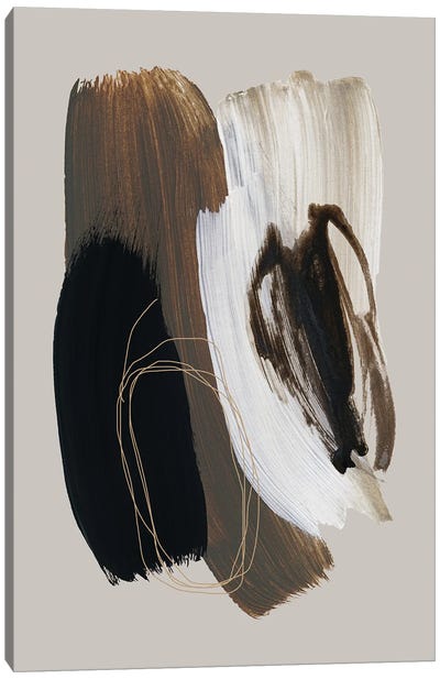 Abstract Brush Strokes CVIII Canvas Art Print - Black & Beige Art