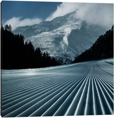 Ski Tracks Canvas Art Print - Royal Blue & Silver