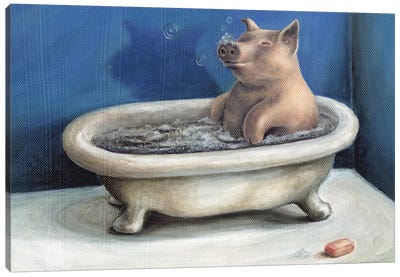 Bathing Beauty Canvas Art Print - Pig Art