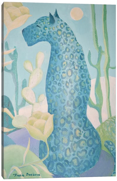 Blue Leopard In Savannah Canvas Art Print - Leopard Art