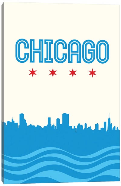 Chicago Flag Skyline Canvas Art Print - Chicago Skylines