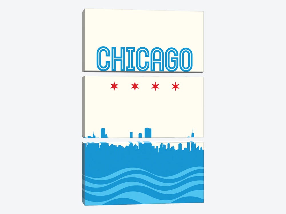 Chicago Flag Skyline by Benton Park Prints 3-piece Canvas Wall Art
