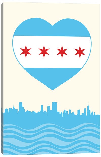 Chicago Flag Heart Canvas Art Print - Chicago Skylines