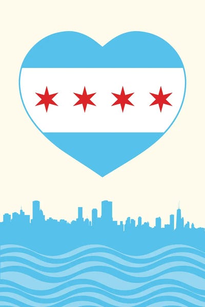Chicago Skylines: Chicago Flag Heart by Benton Park Prints