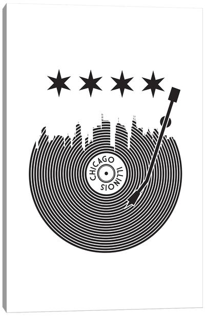 Chicago Record Skyline Canvas Art Print - Flag Art