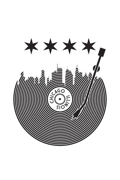 Black & White Pop Culture Art: Chicago Record Skyline by Benton Park Prints