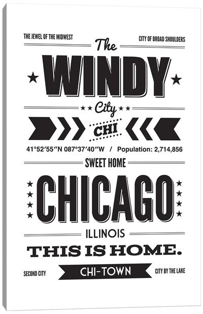 Chicago: This Is Home - Black Ink Canvas Art Print - Home Art