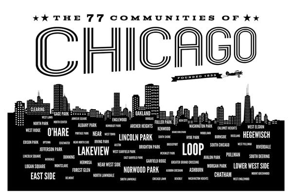 Chicago Skylines: Chicago Communities by Benton Park Prints