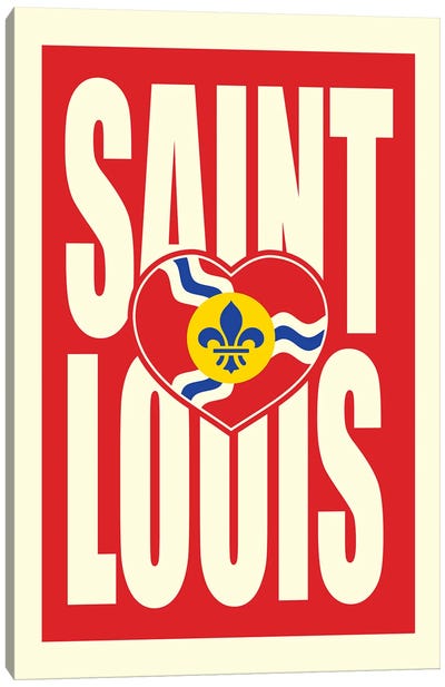 St. Louis Typography Heart Canvas Art Print - Cream Art