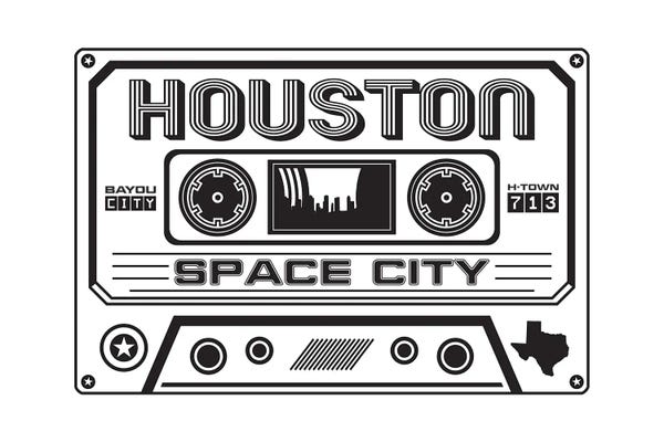Black & White Digital Art: Houston Cassette by Benton Park Prints