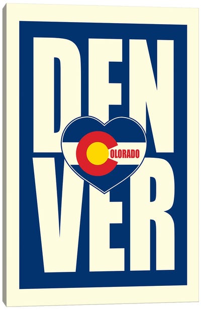 Denver Typography Heart Canvas Art Print - Colorado Art