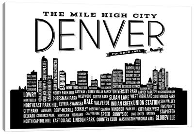 Denver Neighborhoods Skyline Canvas Art Print - Black & White Graphics & Illustrations