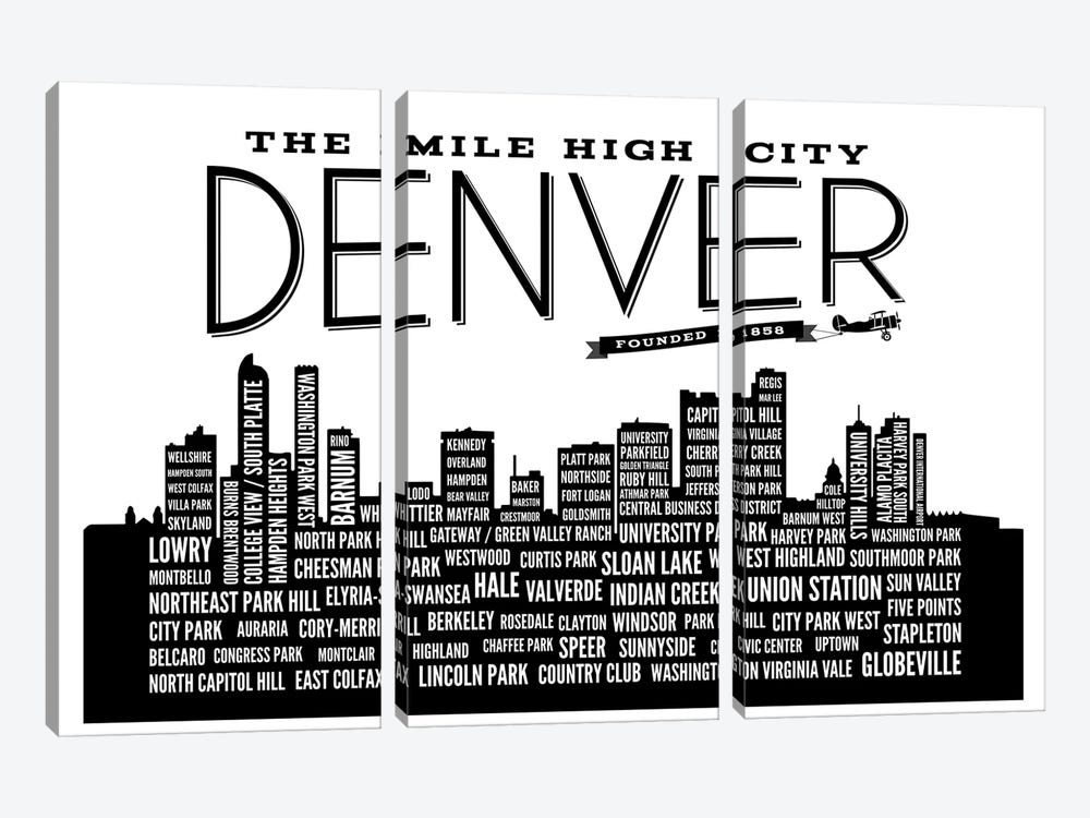 Denver Neighborhoods Skyline 3-piece Canvas Print
