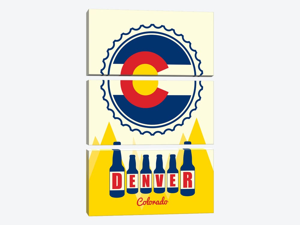 Colorado Bottle Cap Flag - Denver by Benton Park Prints 3-piece Canvas Print