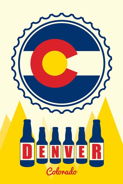 Denver: Colorado Bottle Cap Flag - Denver by Benton Park Prints