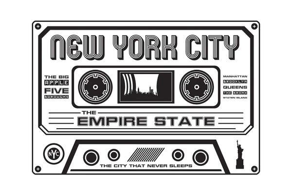 Black & White Pop Culture Art: New York City Cassette by Benton Park Prints
