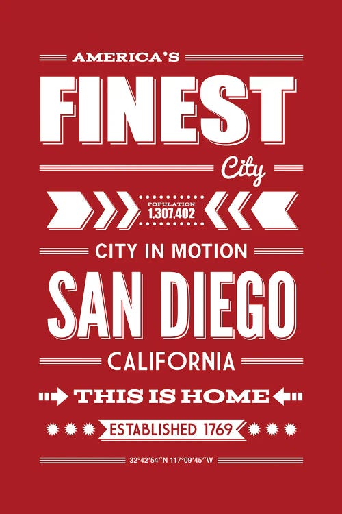 San Diego Typography by Benton Park Prints wall art