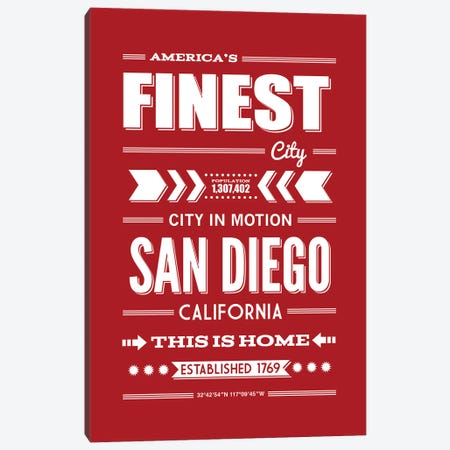 San Diego Typography Canvas Print #BPP203} by Benton Park Prints Art Print