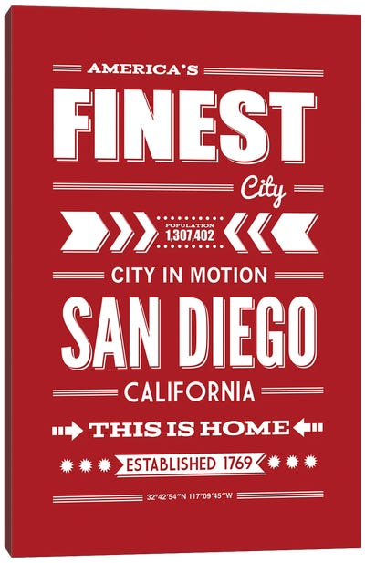 San Diego Typography Canvas Art Print - Benton Park Prints