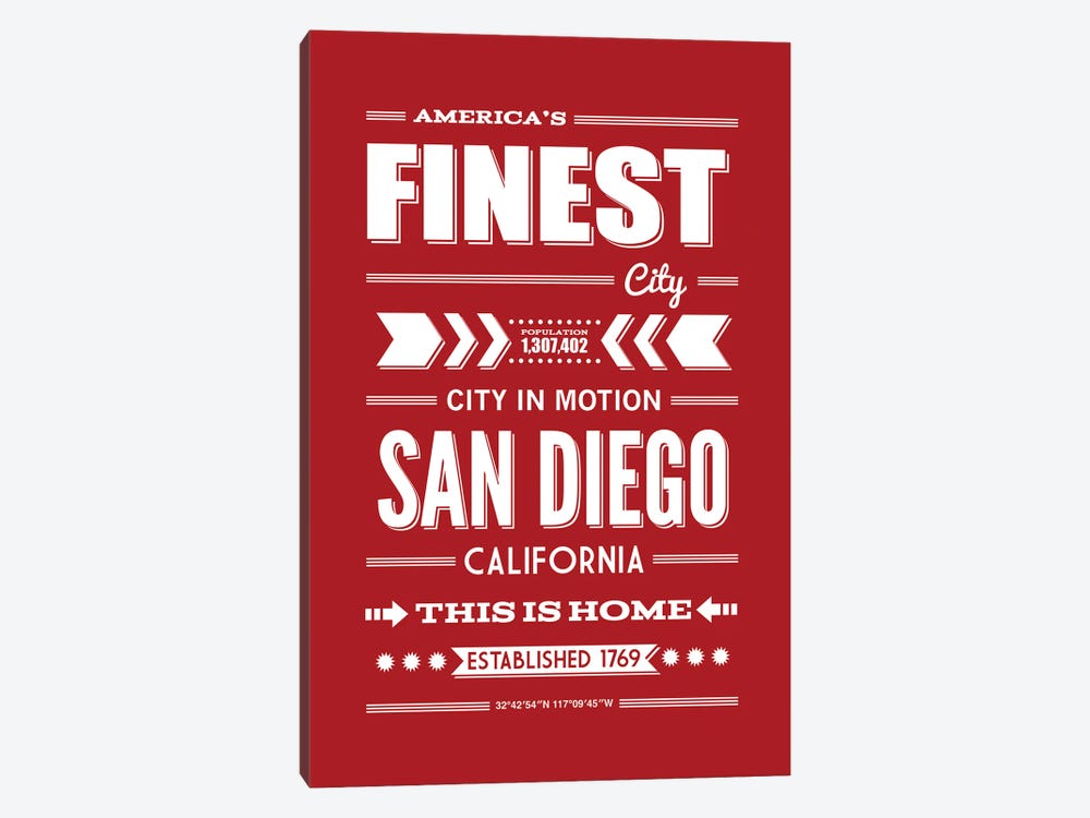 San Diego Typography by Benton Park Prints 1-piece Canvas Art Print