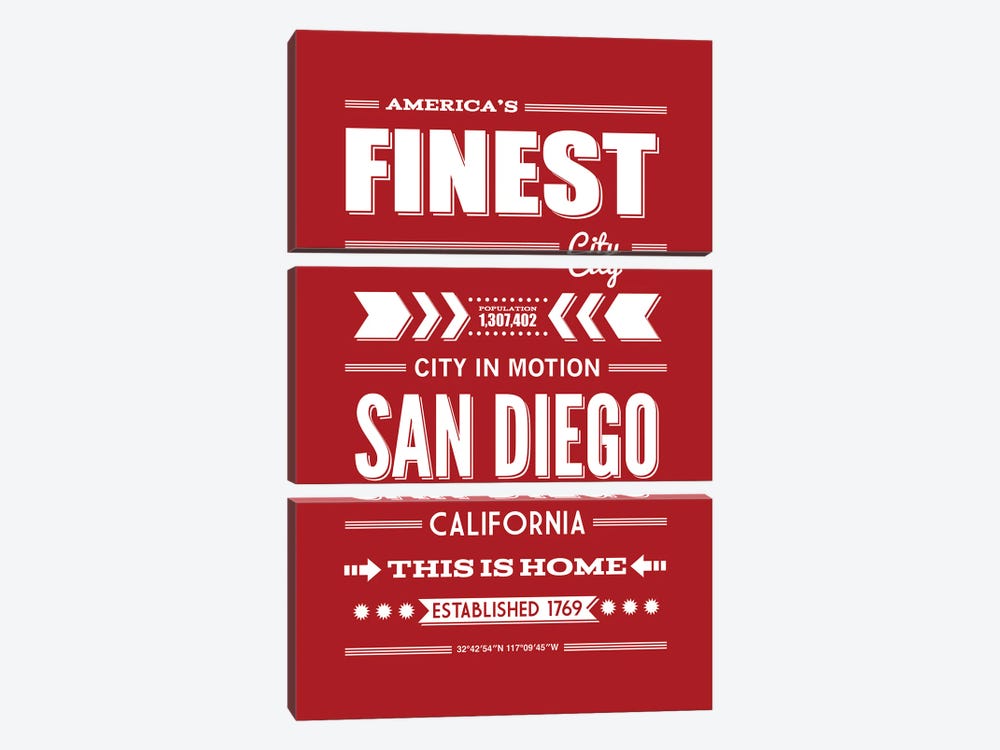 San Diego Typography 3-piece Canvas Art Print