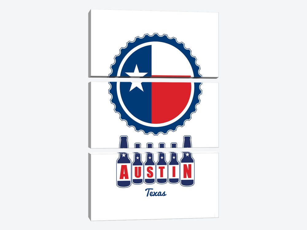 Austin Beer Cap Texas Flag by Benton Park Prints 3-piece Canvas Art Print