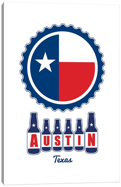 Austin Beer Cap Texas Flag Canvas Art Print - Winery/Tavern