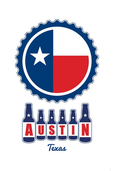 U.S. State Flags: Austin Beer Cap Texas Flag by Benton Park Prints