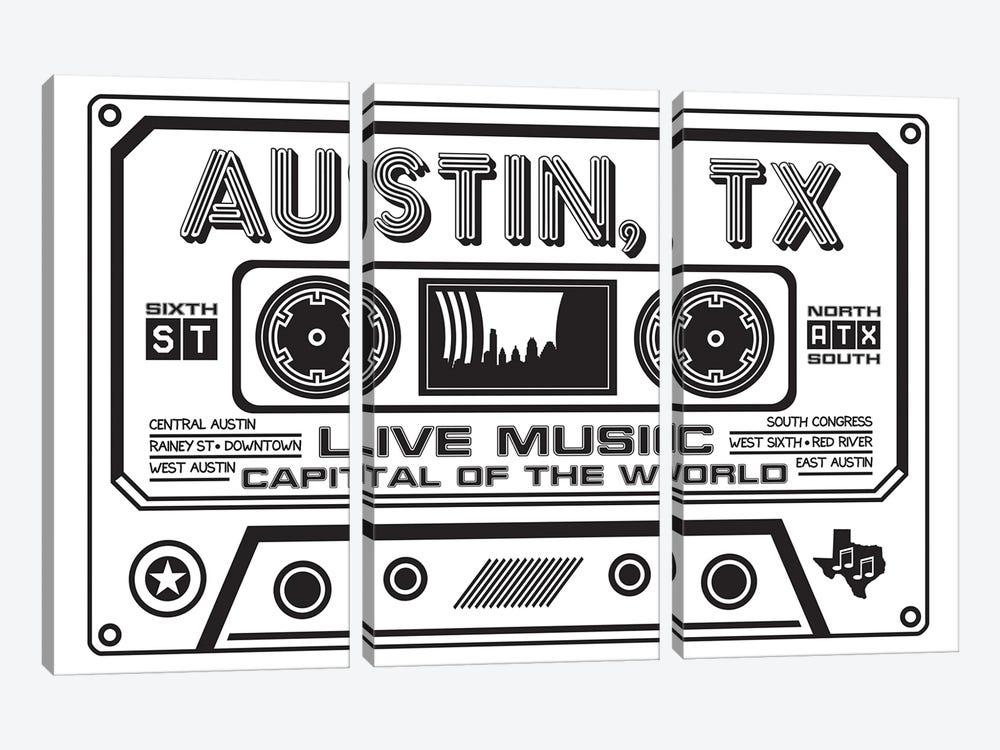 Austin Texas Cassette by Benton Park Prints 3-piece Canvas Art