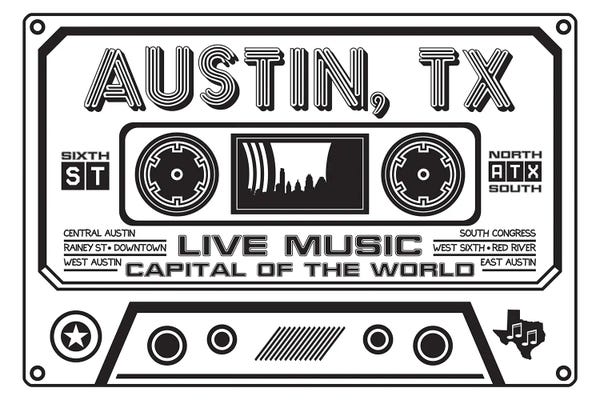 Black & White: Austin Texas Cassette by Benton Park Prints