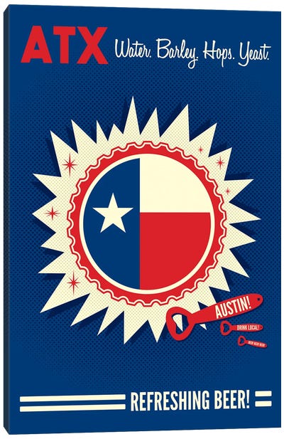 Austin: Refreshing Beer Canvas Art Print - U.S. State Flag Art