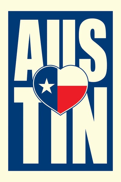 U.S. State Flags: Austin Typography Heart by Benton Park Prints