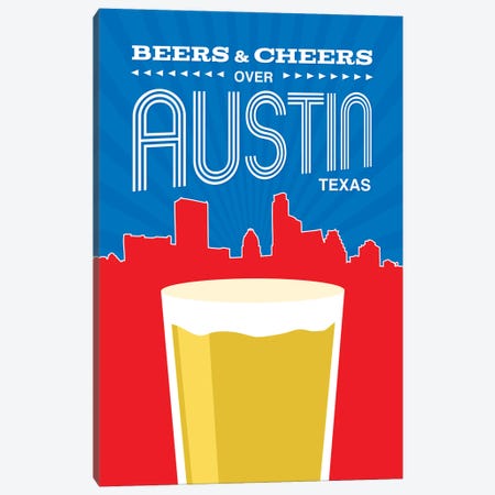 Beers & Cheers Over Austin Canvas Print #BPP210} by Benton Park Prints Canvas Wall Art