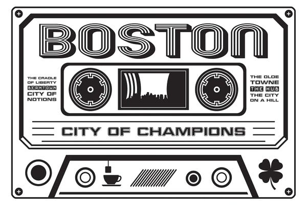 Black & White Pop Culture Art: Boston Cassette - Light Background by Benton Park Prints