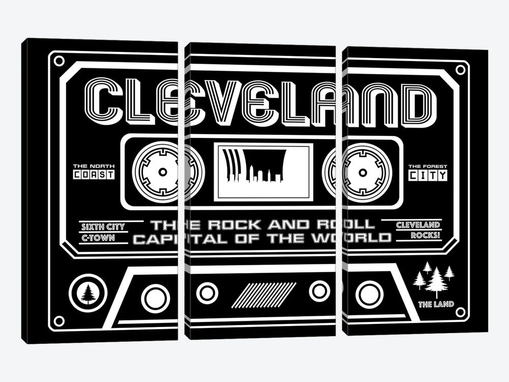 Cleveland Cassette - Dark Background by Benton Park Prints 3-piece Canvas Print