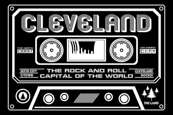 Black & White Pop Culture Art: Cleveland Cassette - Dark Background by Benton Park Prints
