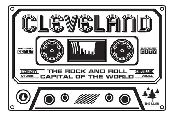 Ohio: Cleveland Cassette - Light Background by Benton Park Prints