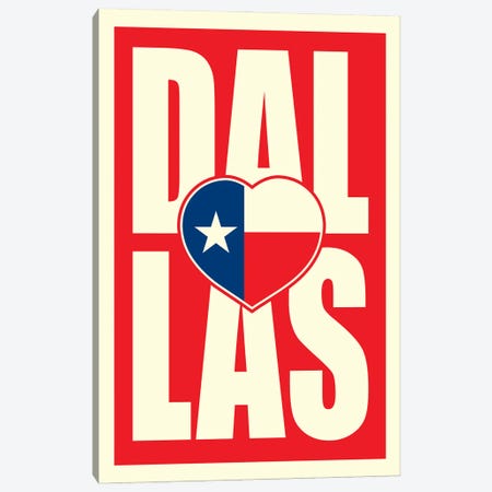 Dallas Typography Flag Heart Canvas Print #BPP234} by Benton Park Prints Canvas Art Print