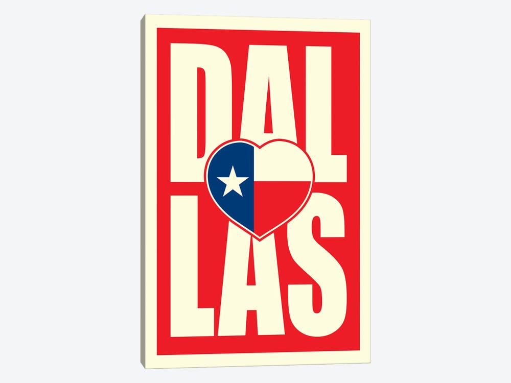 Dallas Typography Flag Heart by Benton Park Prints 1-piece Art Print