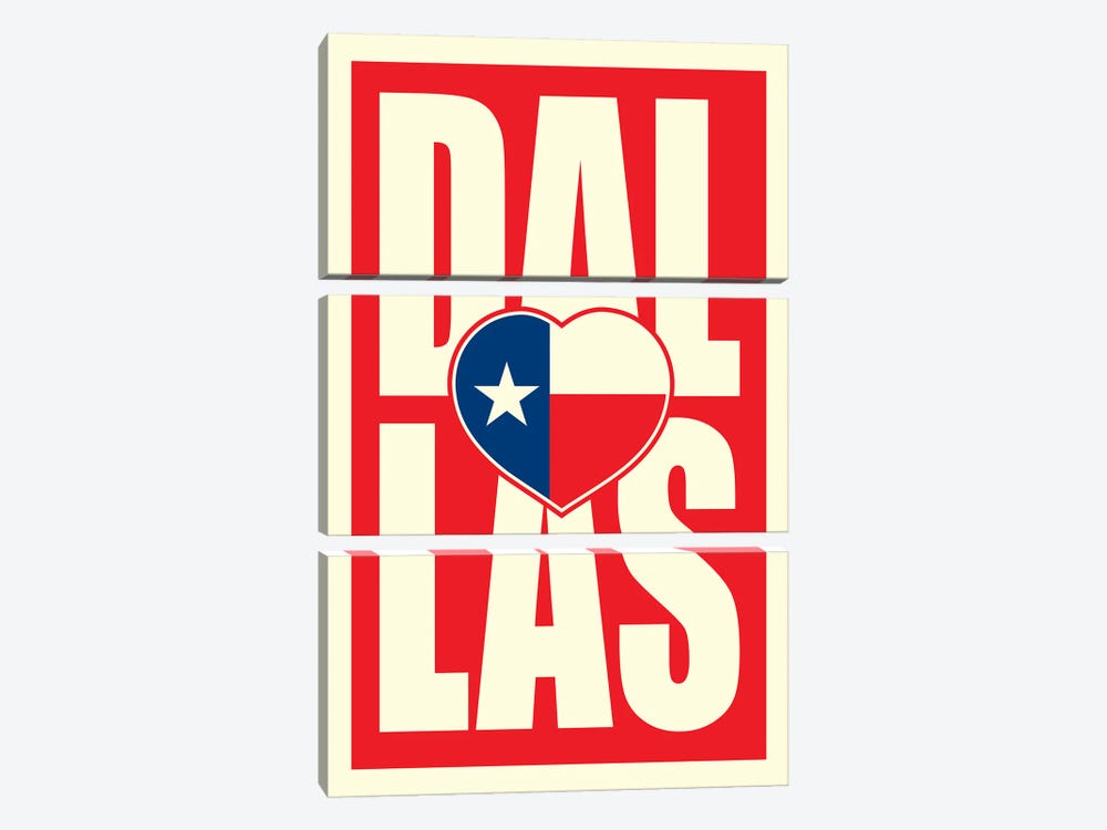 Dallas Typography Flag Heart by Benton Park Prints 3-piece Art Print