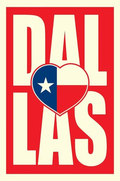 Benton Park Prints: Dallas Typography Flag Heart by Benton Park Prints