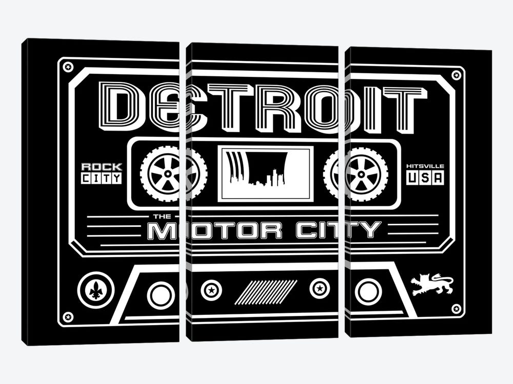 Detroit Cassette - Dark Background by Benton Park Prints 3-piece Canvas Print