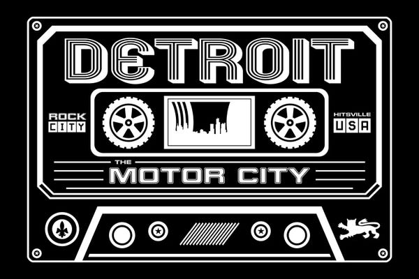 Michigan: Detroit Cassette - Dark Background by Benton Park Prints