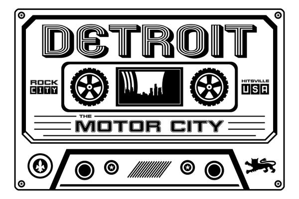 Black & White Pop Culture Art: Detroit Cassette - Light Background by Benton Park Prints