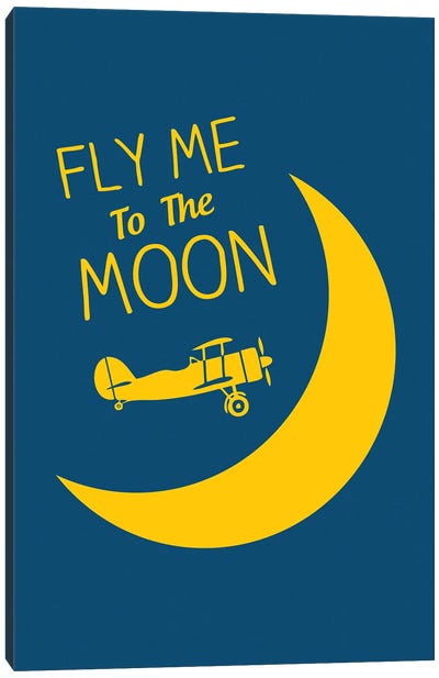 Fly Me To The Moon Canvas Art Print - Airplane Art