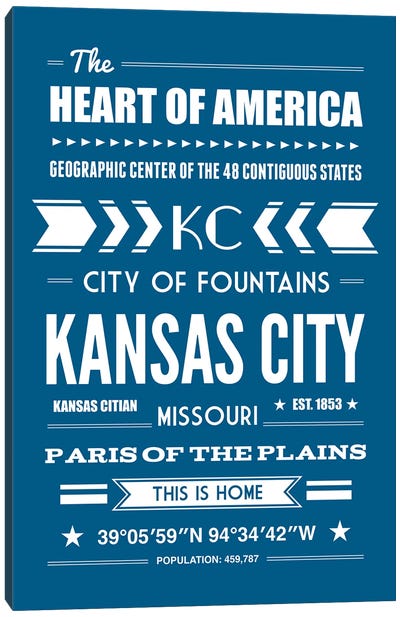 Kansas City - Typography Print Canvas Art Print - Kansas City Art