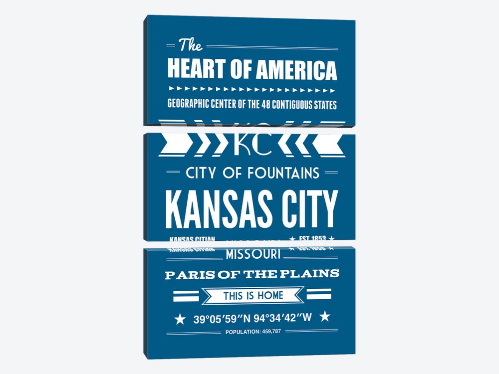 Kansas City - Typography Print by Benton Park Prints 3-piece Canvas Print